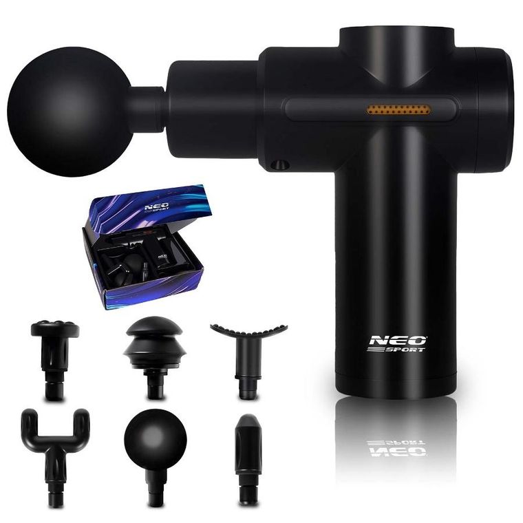 Neo-Sport, pistolet do masażu ciała, czarny, 6 nakładek, NS-504