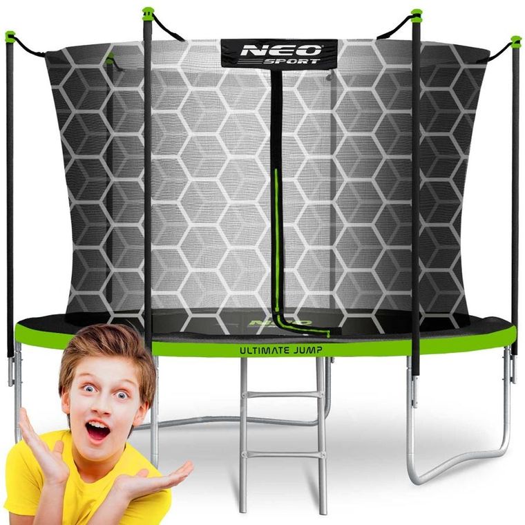 Neo-Sport, trampolina ogrodowa z siatką wewnętrzną i drabinką, 8ft/252 cm