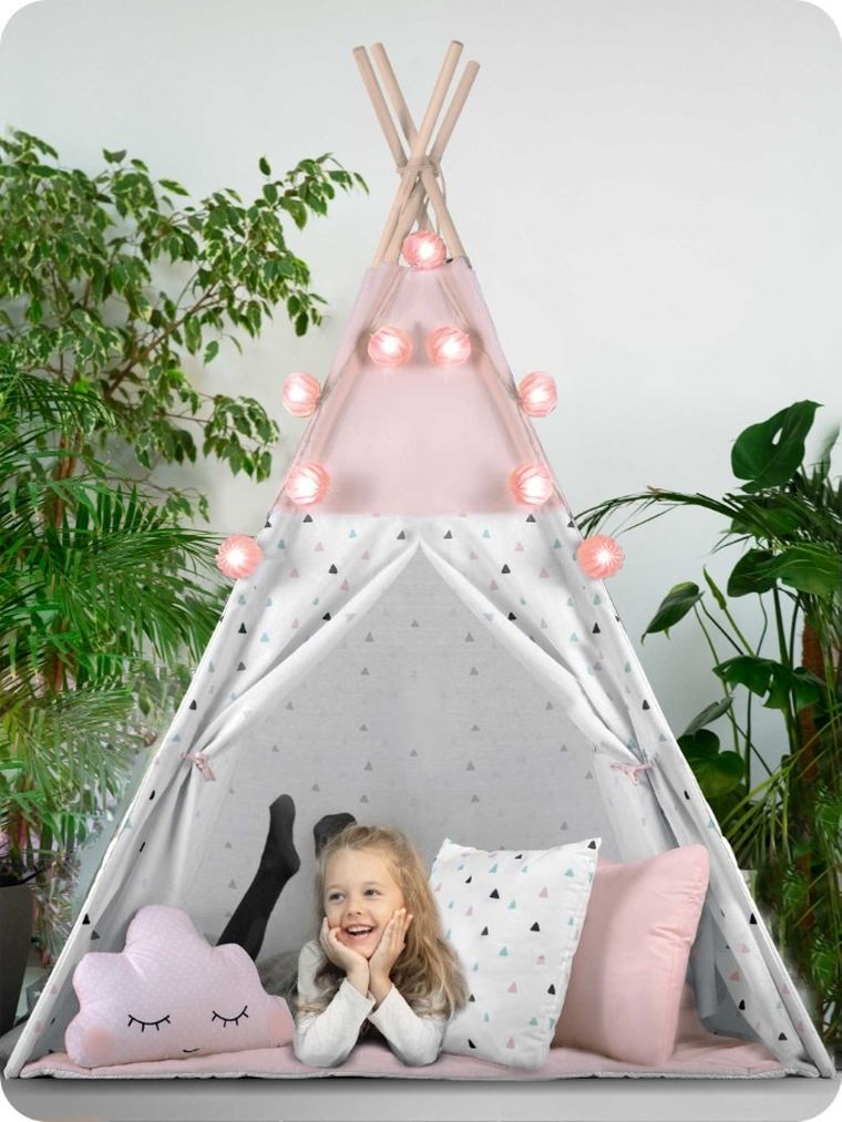 Nukido, namiot tipi dla dzieci z girlandą i światełkami, różowy