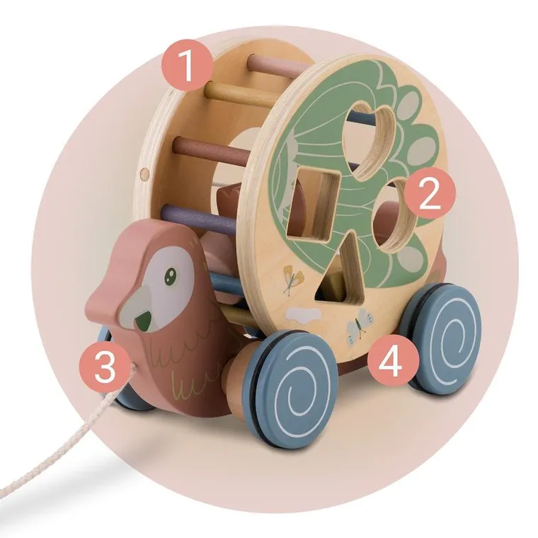 Nukido, Papuga, drewniana zabawka do ciągnięcia