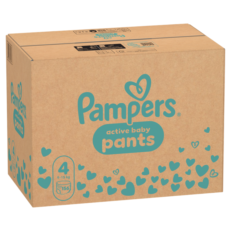 Pampers, Active Baby, pieluchomajtki, rozmiar 4, 9-15 kg, 156 szt.