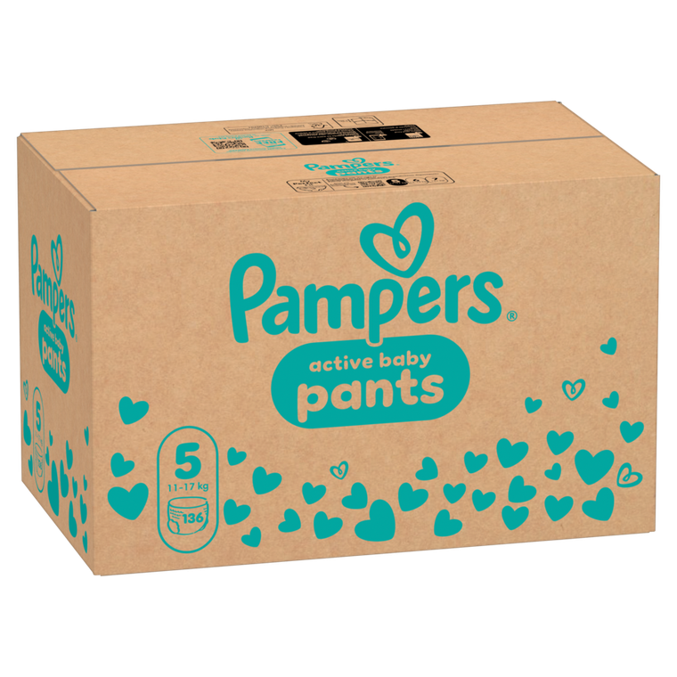 Pampers, Active Baby, pieluchomajtki, rozmiar 5, 11-17 kg, 136 szt.