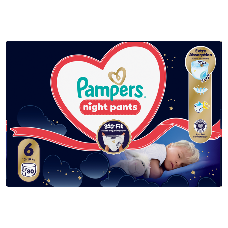 Pampers, Night, pieluchomajtki, rozmiar 6, 13-19kg, 80 szt.