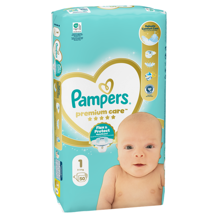 Pampers, Premium Care, pieluchy jednorazowe, rozmiar 1, 2-5kg, 50 szt.