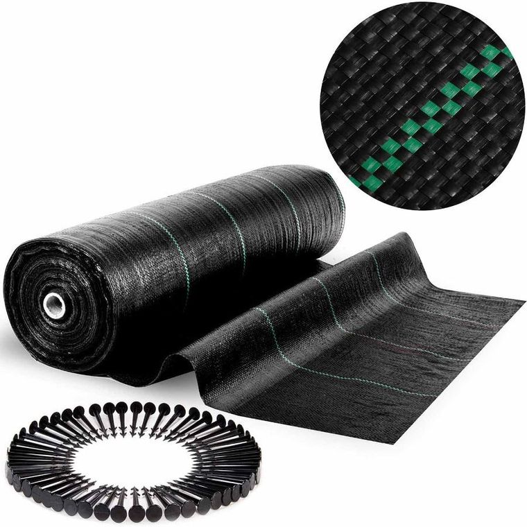 Plonos, agrotkanina ogrodowa 1,6 mx100 m 90 g/m2 + 100 szpilek, czarna