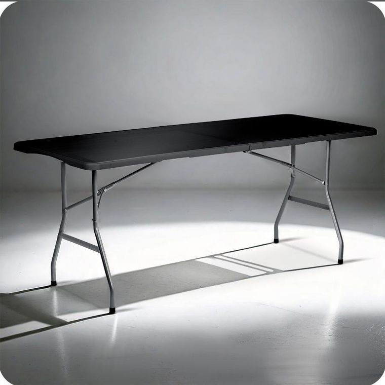 Plonos, zestaw cateringowy ogrodowy składany stół + 2 ławki, czarny, 180 cm