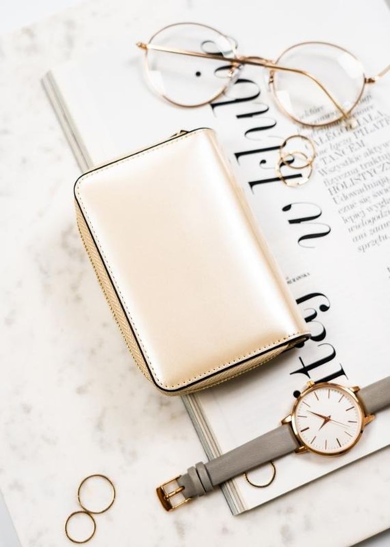 Portfel, beżowy, skórzany, Peterson