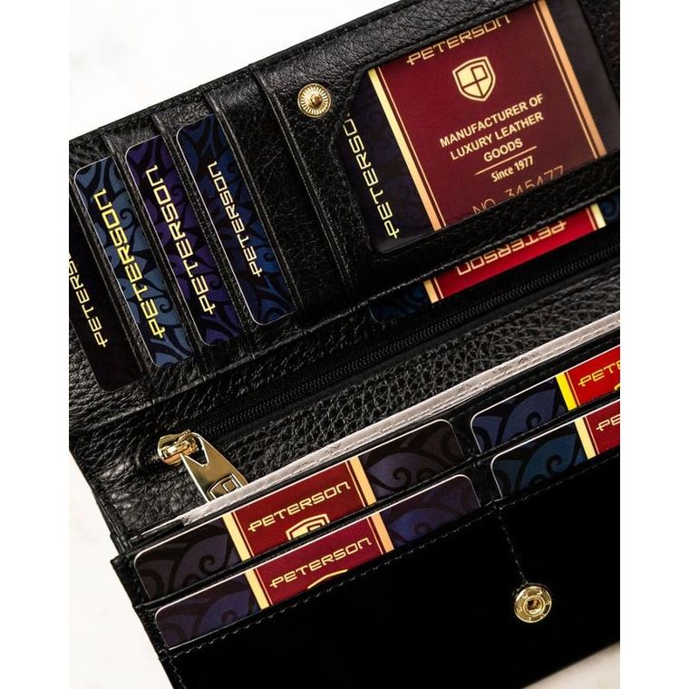 Portfel, czarno-złoty, skórzany, Petereson