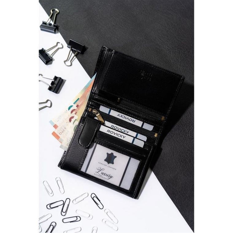 Portfel, czarny, skórzany, RFID, Rovicky
