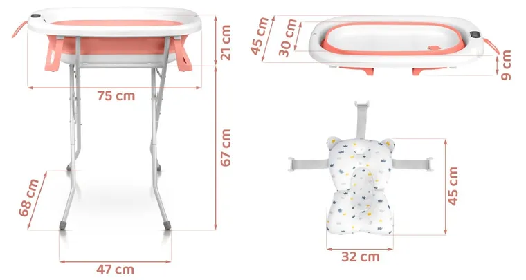 Ricokids, RK-287, wanienka składana ze stelażem, termometrem i wkładką, biało-różowa