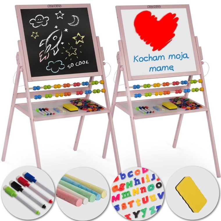 Ricokids, tablica magnetyczna, drewniana, 101-57-55 cm, różowa