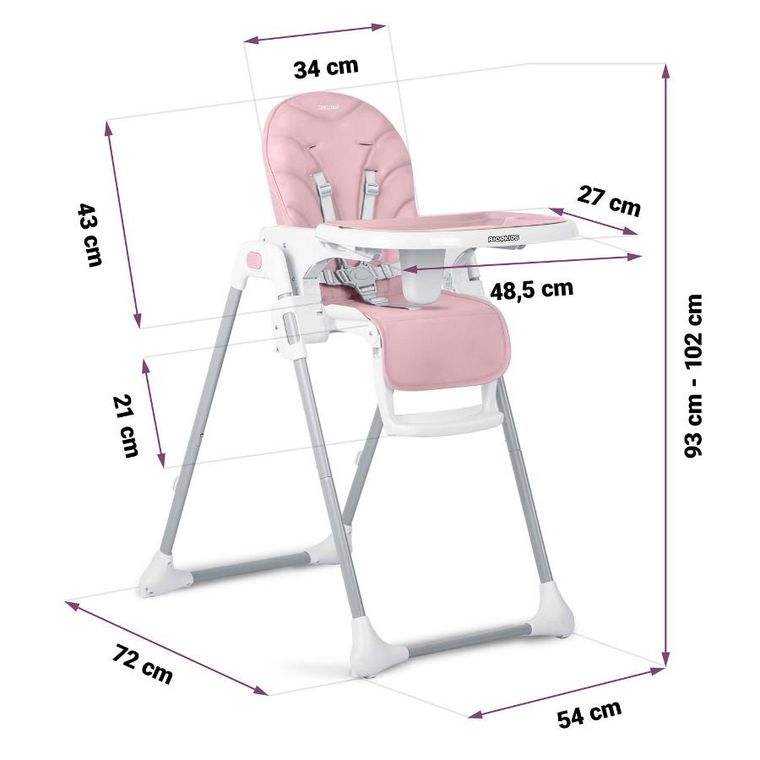 Ricokids, Tulo, krzesełko do karmienia, różowe