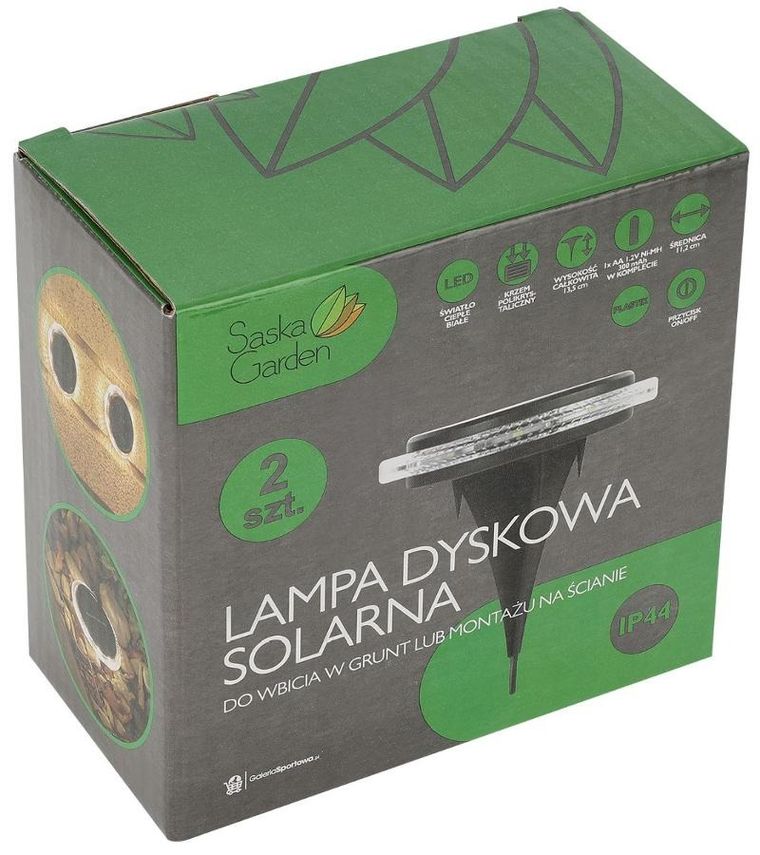 Saska Garden, lampy solarne dyskowe do wbicia w grunt lub montażu na ścianie, 2 szt.