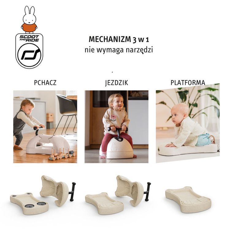 Scoot & Ride, Miffy, My First, ewolucyjny jeździk pchacz, sand, 3w1