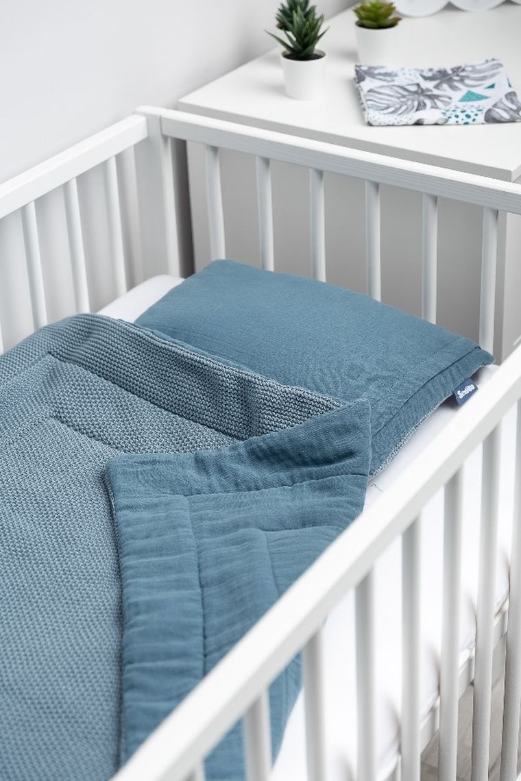 Sensillo, komplet dziergany, muślinowy, niebieski, 80-100 cm