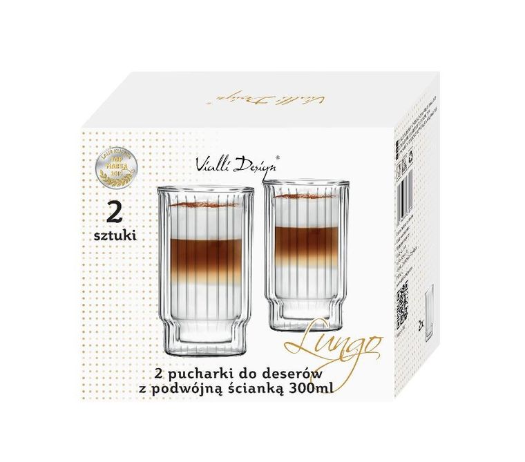 Vialli Design, Lungo, pucharki do deserów z podwójną ścianką, 300 ml, 2 szt.