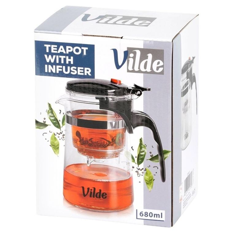 Vilde, dzbanek z zaparzaczem spustowym do herbaty, szklany, 680 ml