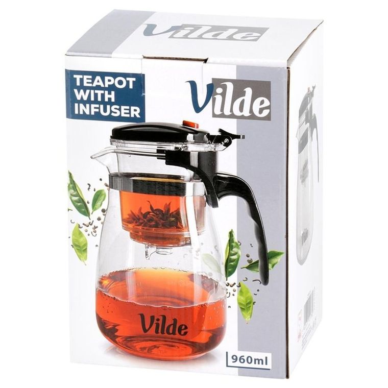 Vilde, dzbanek z zaparzaczem spustowym do herbaty, szklany, 960 ml