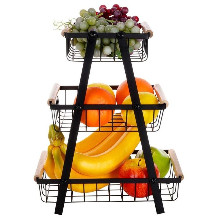 Vilde, koszyk na owoce, metalowy czarny, 3-poziomowy