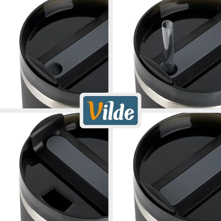 Vilde, kubek termiczny, stalowy, czarny z uchwytem, 1,2l