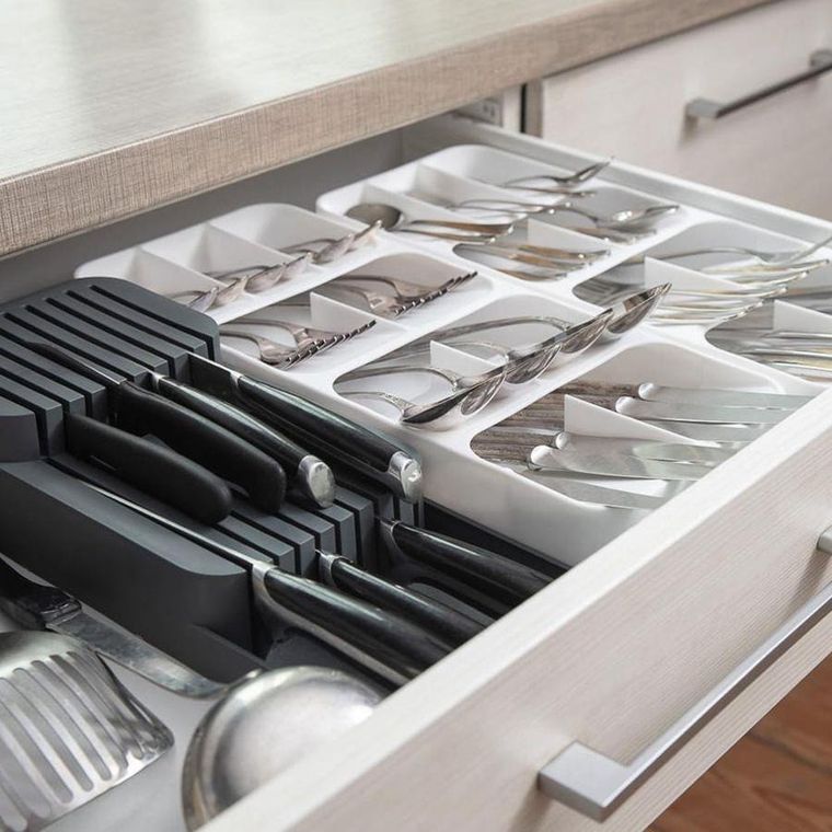 Vilde, organizer do szuflady na noże kuchenne, szary, 39-14.5-7.5 cm