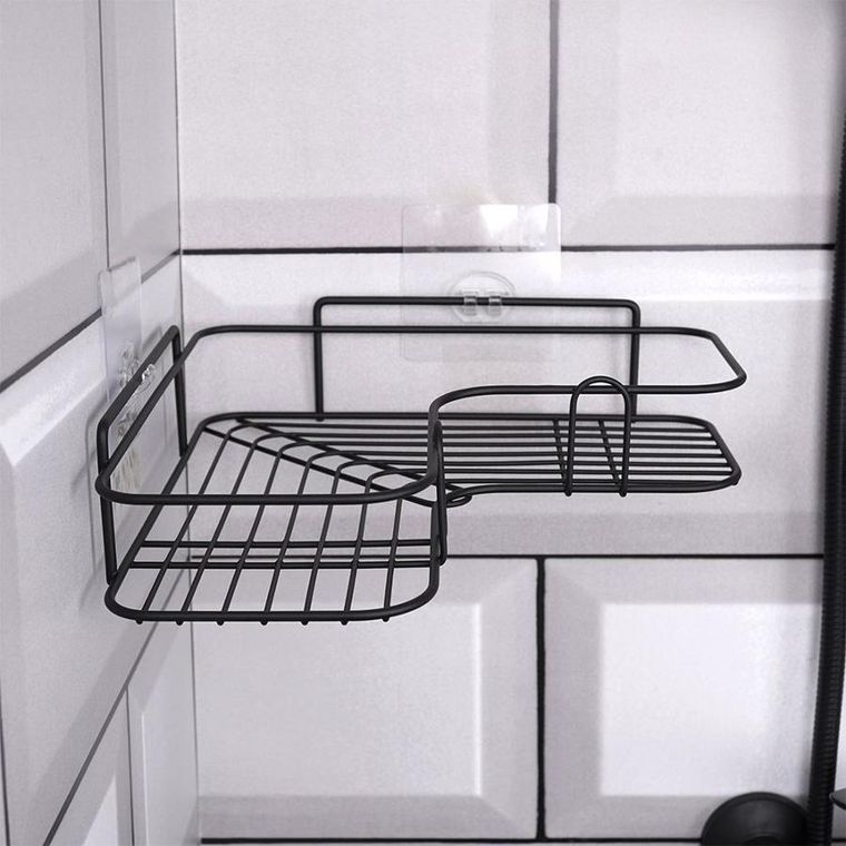 Vilde, półka pod prysznic, metalowa czarna, przyklejana, 26.5-26.5-6.5 cm