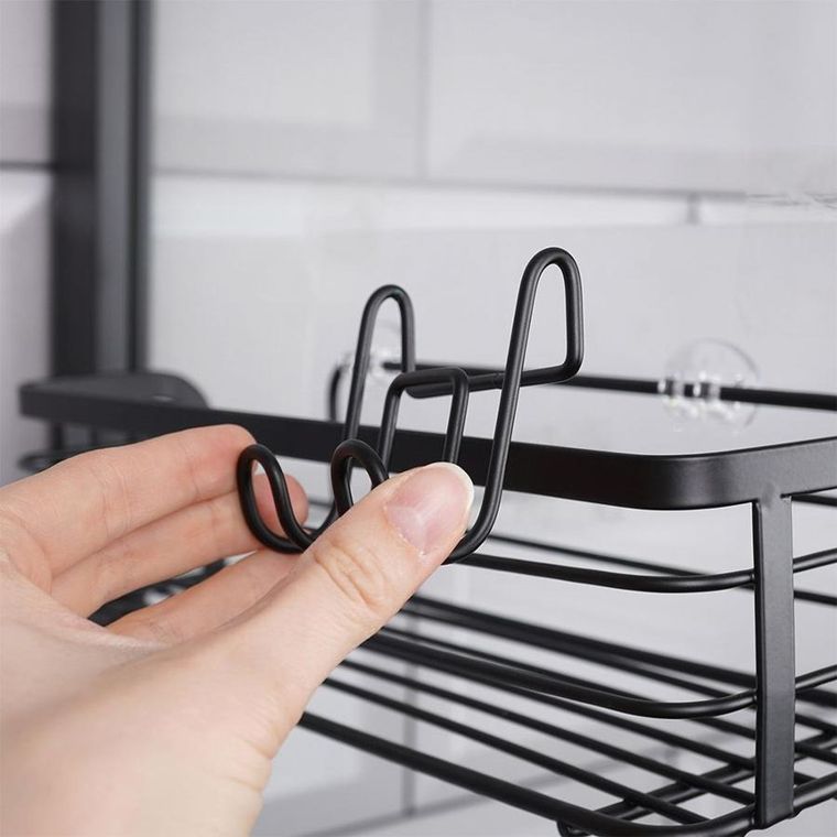 Vilde, półka pod prysznic, metalowa czarna, przyklejana, 29.5-10.5-8 cm