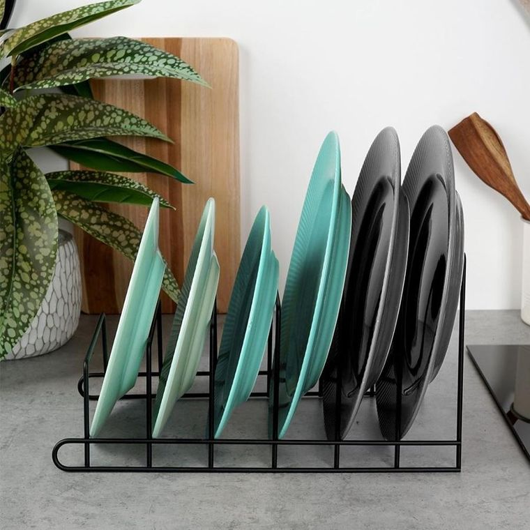 Vilde, stojak na pokrywki i talerze, metalowy, czarny, 34-18-18 cm