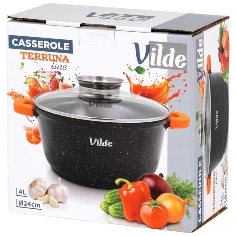 Vilde, Terruna Aroma, garnek ze szklaną pokrywką, granitowy, 24 cm, 4l