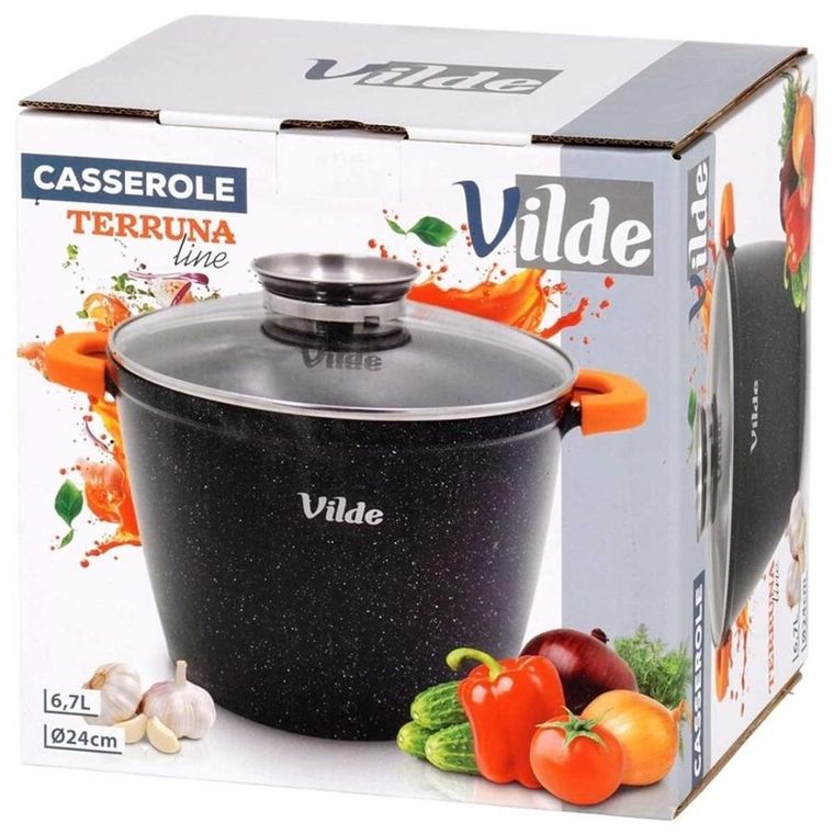 Vilde, Terruna Aroma, garnek ze szklaną pokrywką, granitowy, 24 cm, 6,7l
