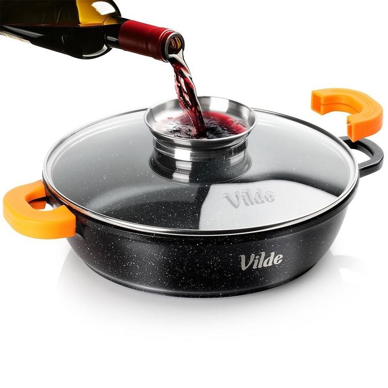 Vilde, Terruna Aroma, patelnia granitowa, ze szklaną pokrywką, głęboka, 28 cm, 3,3l