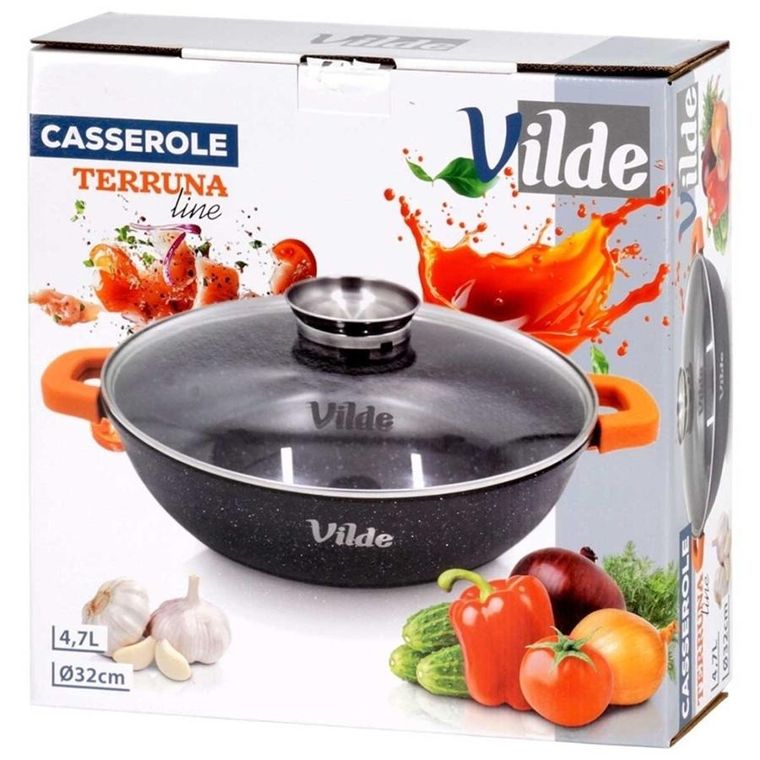 Vilde, Terruna Aroma, patelnia granitowa, ze szklaną pokrywką, głęboka, 32 cm, 4,7l