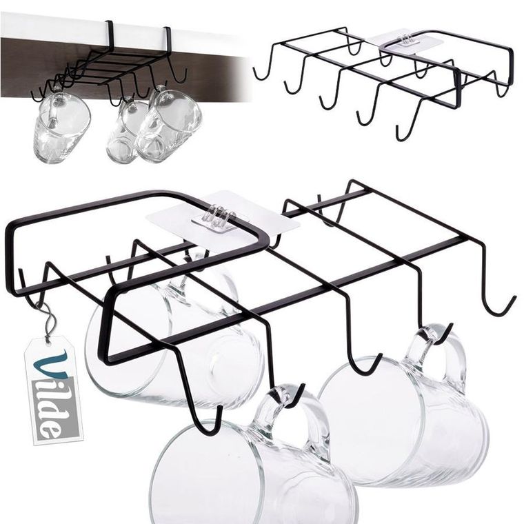 Vilde, wieszak na kubki, metalowy, czarny