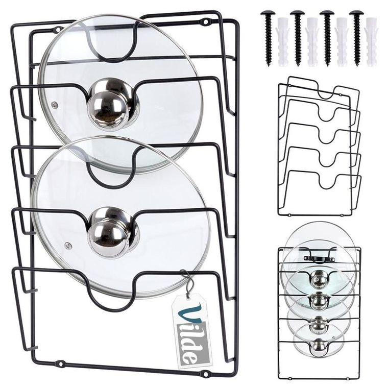 Vilde, wieszak na pokrywki, metalowy, czarny