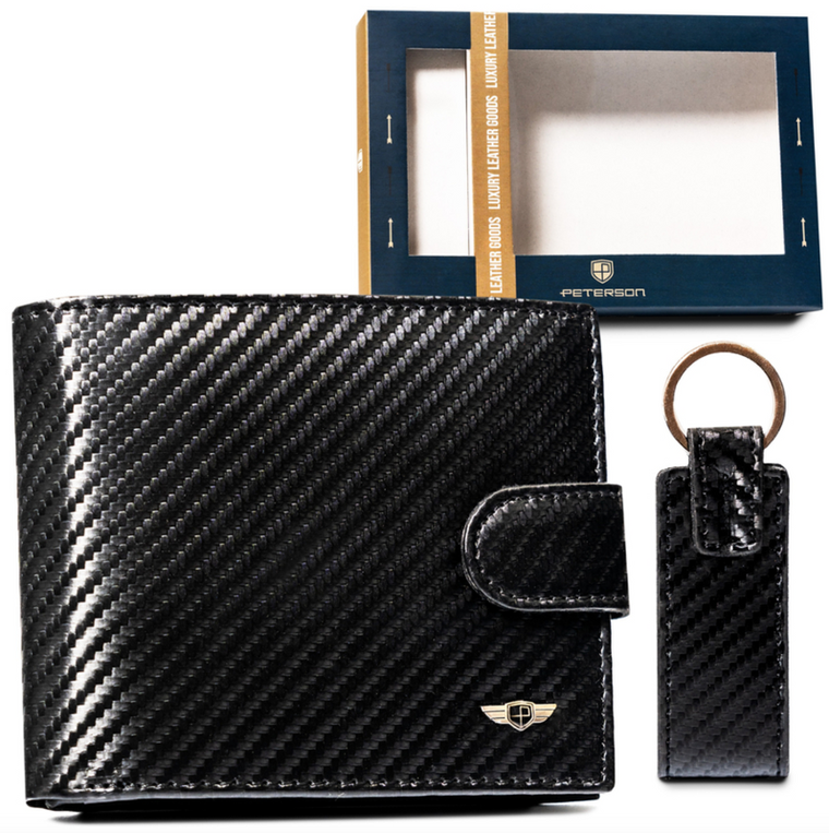 Zestaw prezentowy: Portfel, Brelok, czarny, Peterson