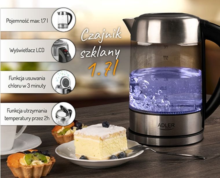 Adler, czajnik szklany, 1.7 l