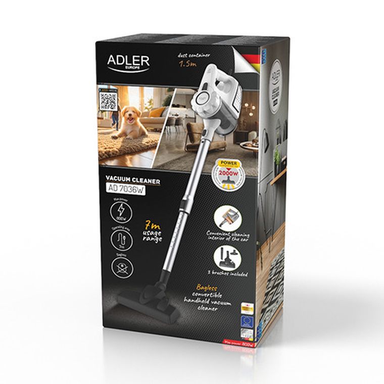 Adler, odkurzacz ręczny, biały, AD 7036W