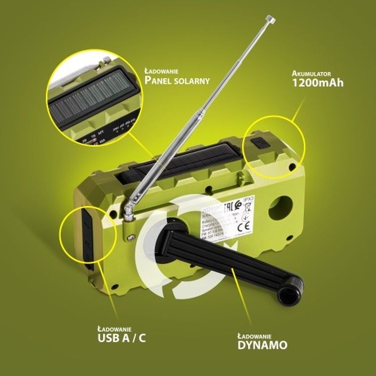 Adler, radio solarne z korbką ręczną