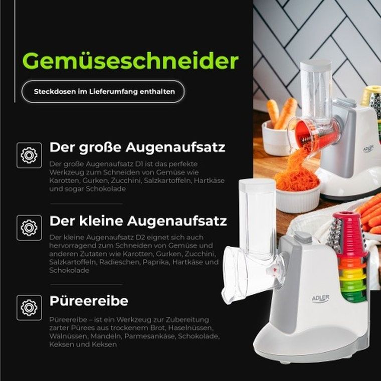 Adler, szatkownica do warzyw z 5 nasadkami