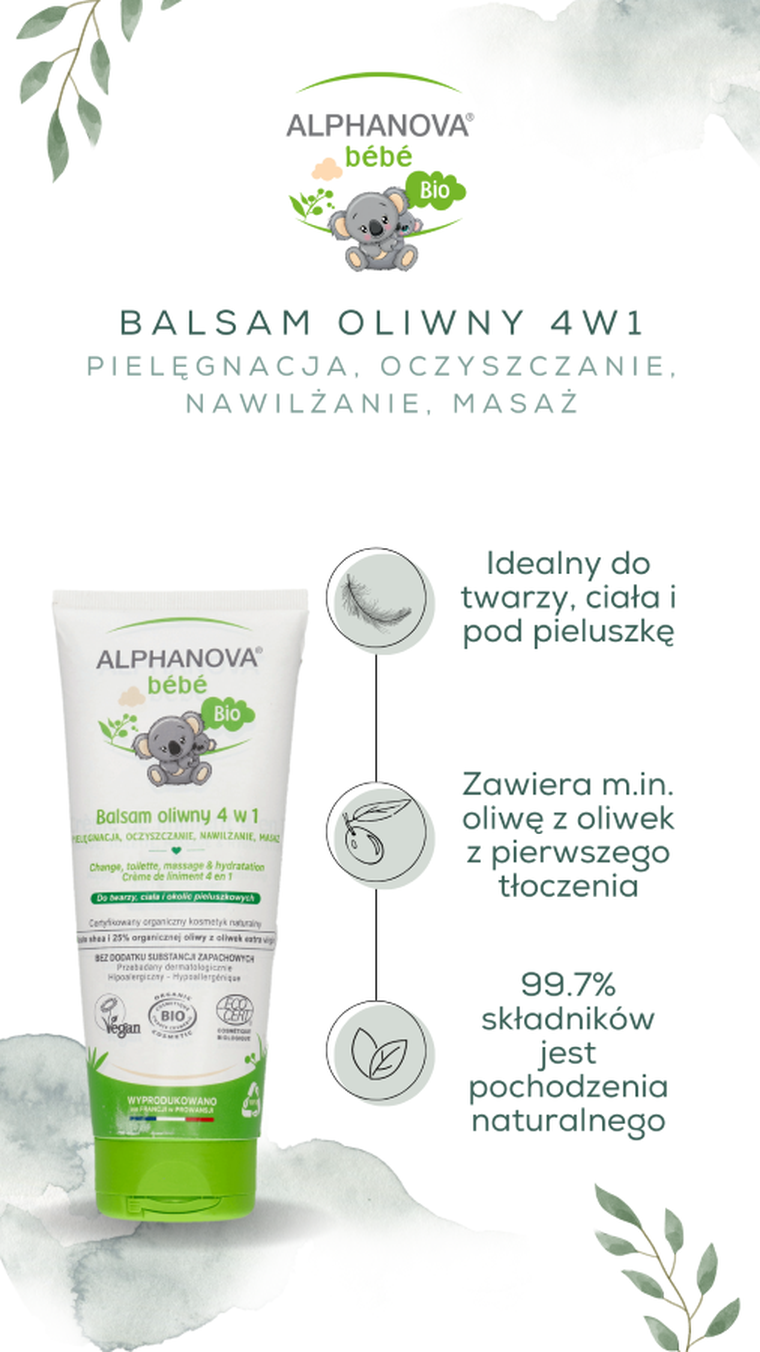 Alphanova Bebe, BIO Liniment, krem nawilżająco-oczyszczający 4w1, 200 ml