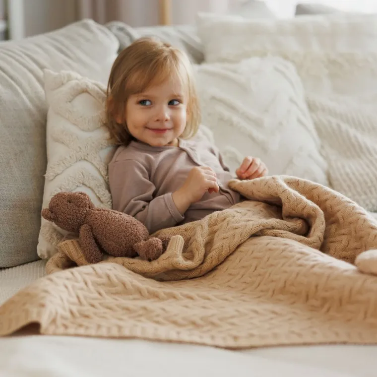 BabyOno, kocyk z wełny merino, ciemny beż