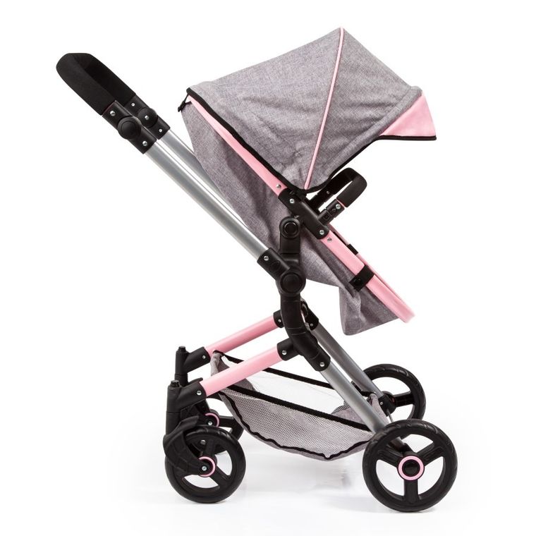 Bayer Design, Neo Vario Combi, głęboki wózek dla lalek z torbą, szaro-różowy i motylkiem