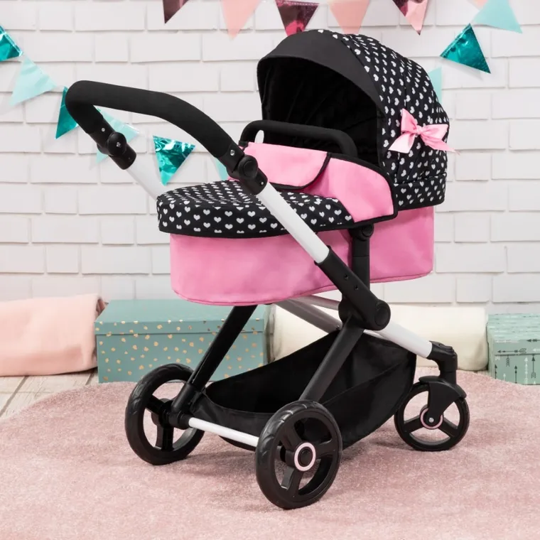 Bayer Design, Xeo Combi, głęboki wózek dla lalek z torbą, czarno-różowy