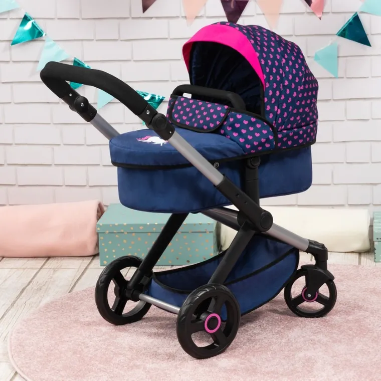 Bayer Design, Xeo Combi, głęboki wózek dla lalek z torbą, niebieski z jednorożcem