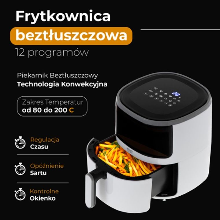 Camry, frytkownica beztłuszczowa, air fryer, 12 programów, 5l