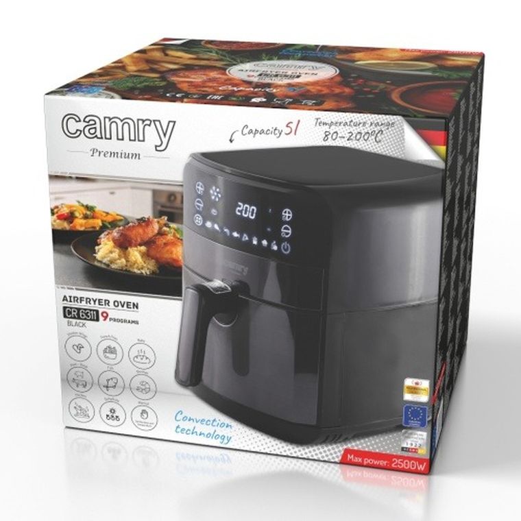 Camry, frytkownica beztłuszczowa, air fryer, 9 programów, 5l
