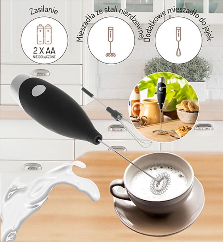 Camry, spieniacz do mleka z mieszadłem i stojakiem