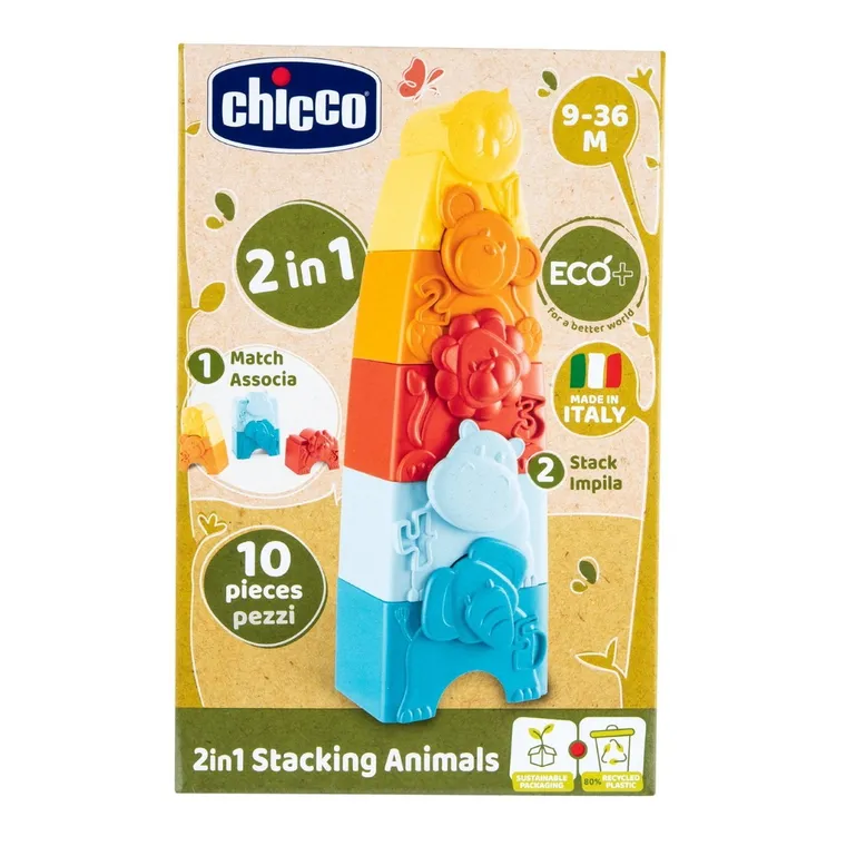 Chicco, ECO+, Układanka i wieża 2w1, zwierzątka