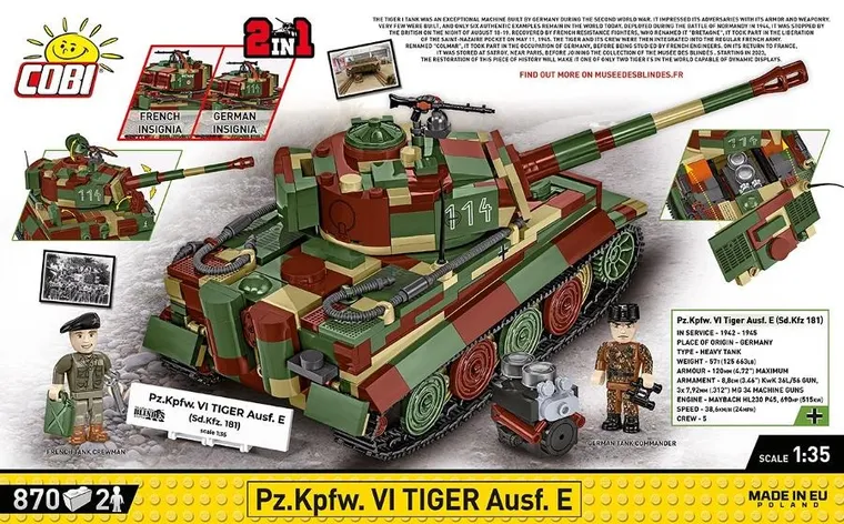 Cobi, Historical Collection WWII, Pz.Kpfw. VI Tiger Ausf. E, klocki, 870 elementów
