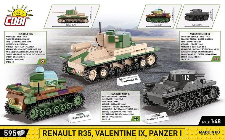 Cobi, Historical Collection WWII, Renault Valetine Panzer I, 1:48, klocki, 595 elementów